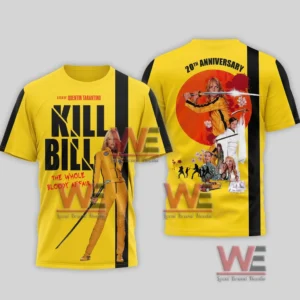 Kill Bill 20th Anniversary Shirt 7 Full view of Kill Bill shirt showing front title design and back anniversary artwork.