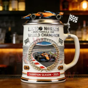 Lando Norris 2025 F1 World Champions Beer Stein 7 Lando Norris world champion beer stein displayed on a bar counter with racing theme!