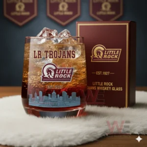 Little Rock Trojans whiskey glass and branded box in a classic display room!