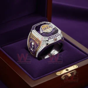 Los Angeles Lakers championship ring displayed inside a purple presentation box!