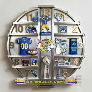 Los Angeles Rams wall clock mounted near a doorway with strong team identity and organized sports design!