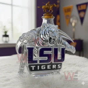 Lsu Tigers Logo Custom Whiskey Bottle 8 Tiger shaped whiskey bottle with horse rider topper and team decor background!