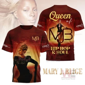 A shirt showing a front portrait of the singer with a sunset theme and a back design highlighting her title as queen of hip hop and soul!