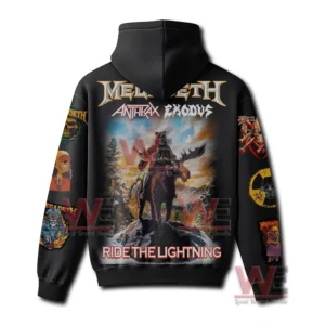 Megadeth x Canada Tour 2026 Shirt, Hoodie 9 Black Megadeth hoodie with large tour artwork on front and back and detailed sleeve designs!