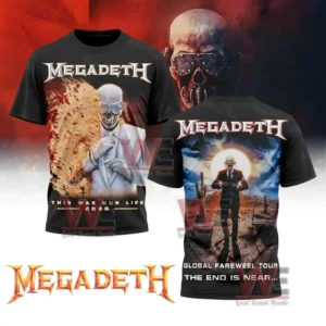 Black rock music shirt with front and back artwork inspired by a dramatic farewell theme!