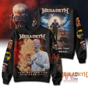 Megadeth x This Was Our Life Tour 2026 Shirt, Hoodie 10 Black rock themed hoodie with front and back illustrations and bold dramatic style!