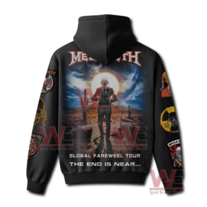 Megadeth x This Was Our Life Tour 2026 Shirt, Hoodie 12 Front view black rock music shirt with fiery skeletal illustration!