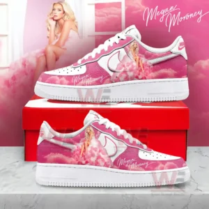 Pink themed Megan Moroney sneaker with cloud graphics white laces and modern casual design!