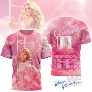 Pink Megan Moroney Cloud 9 tour shirt with cloud graphics ladder scene and tour dates on the back!