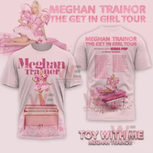 Combined view of front and back of a pink concert tour shirt design!