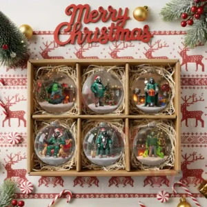 MF DOOM Rapper Christmas Ornament 9 Gift box containing six transparent baubles each showing a masked figure in festive Christmas scenes!