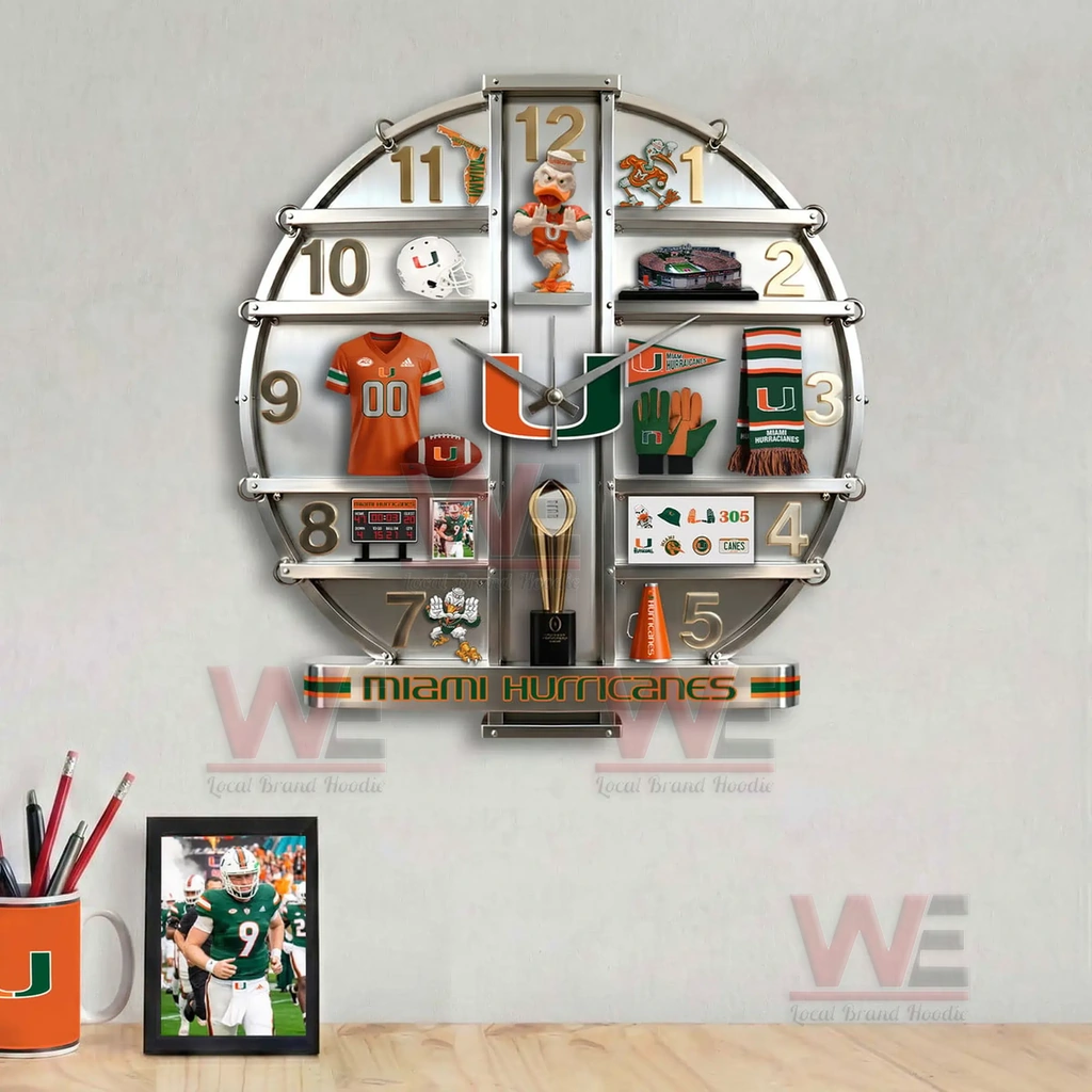 Miami Hurricanes Home Decorative 3D Wall Clock 5 Miami Hurricanes Home Decorative 3D Wall Clock - Image 5