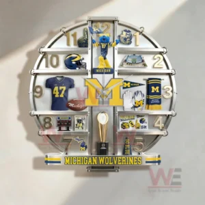 Michigan Wolverines decorative wall clock with strong school identity vibrant colors and football themed design created for passionate fans!