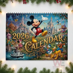 Mickey Mouse 2026 Wall Calendar 8 A detailed cover illustration showing Mickey and friends surrounded by castles bright scenery and decorative fantasy elements.