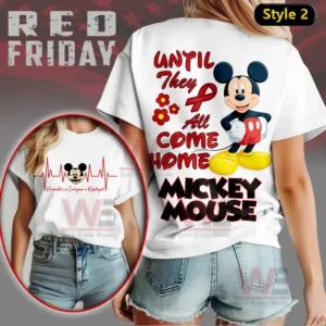 Mickey Mouse Red Friday Until They all Come Home Shirt 5 A white shirt showing an animated mouse character with supportive text and flower details!