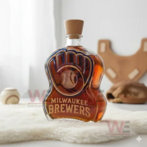 Milwaukee Brewers whiskey bottle with wooden top on white fur background!