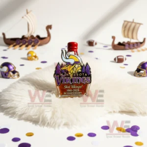 Vikings themed whiskey bottle on white fur with festive sports decorations!