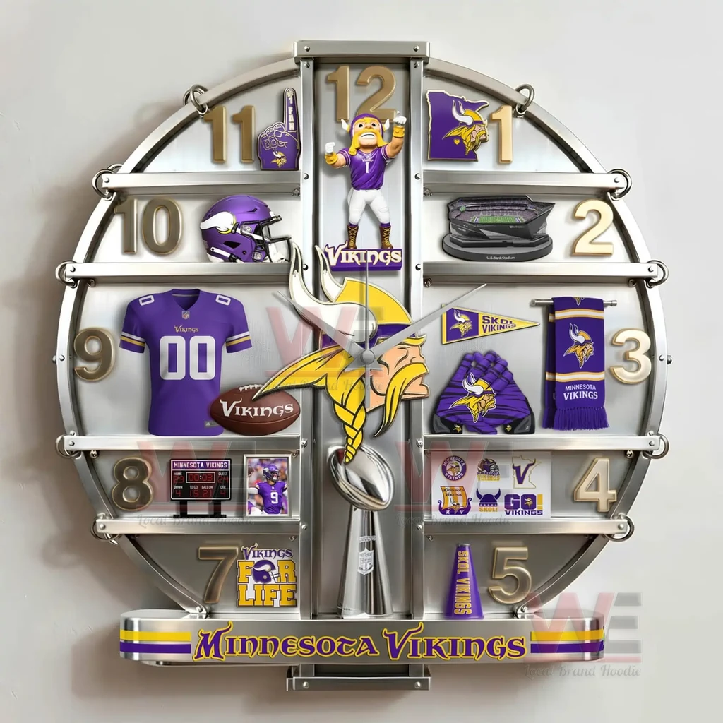 Minnesota Vikings Home Decorative 3D Wall Clock 5 Minnesota Vikings Home Decorative 3D Wall Clock - Image 5