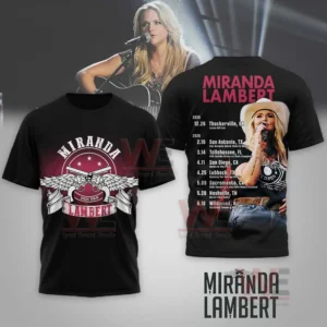 Black Miranda Lambert tour shirt with front emblem and back concert photo and dates!