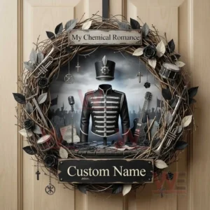 My Chemical Romance Decoration Wreath Ornament 3 Dark gothic decorative wreath with rock band theme instruments uniform design and customizable name hanging on a door!