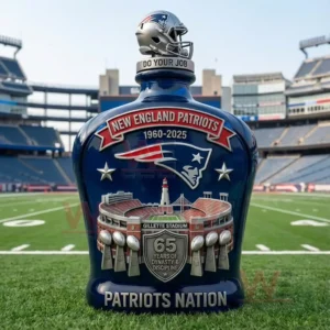 New England Patriots commemorative whiskey bottle standing on the football field at the stadium!