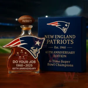Decorative glass bottle with football inspired design and presentation box!