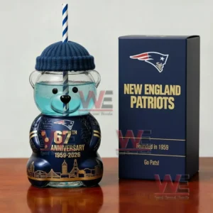 New England Patriots 67th Anniversary 1959-2026 Bear Glass Cup