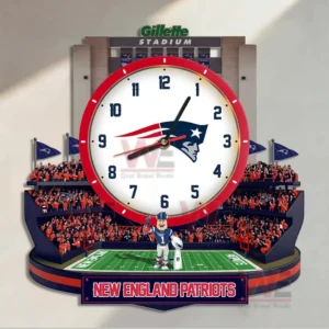 New England Patriots stadium themed wall clock with football field crowd and team logo!