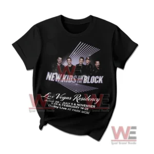 Front view of a black pajama shirt with band portrait and large text design!