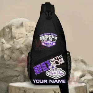 New Kids On The Block Personalized Sling Bags 5 Front view black sling backpack with music themed design and custom name detail!