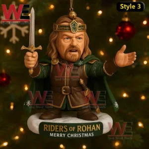 NEW Lord of the Rings Christmas Decoration Ornament 11 Riders of rohan christmas ornament with santa hat sword crown and festive background lights!