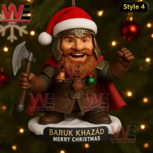 NEW Lord of the Rings Christmas Decoration Ornament 12 Dwarf warrior christmas ornament with santa hat axe red beard and warm holiday lights!