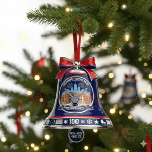 New York Rangers 100th Anniversary The Garden Century on Ice 1926-2026 Bell Ornament 3 Hockey anniversary bell ornament hanging on a Christmas tree with warm decorative lights!