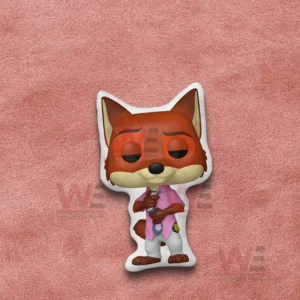 Fox character pillow in a pink outfit shown on a pink fabric background!
