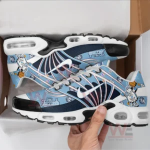 North Carolina Tar Heels Air Max Plus TN Shoes 9 Blue and navy Tar Heels shoes with mascot graphics held above an open shoe box!