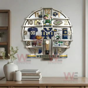 Notre Dame Fighting Irish Home Decorative 3D Wall Clock 6 Wall mounted Notre Dame Fighting Irish themed clock showcased in a clean interior with coordinated home decor!