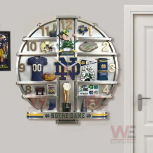 Notre Dame Fighting Irish Home Decorative 3D Wall Clock 7 Notre Dame Fighting Irish stadium style wall clock mounted near a door creating a strong sports themed focal point!