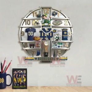Notre Dame Fighting Irish Home Decorative 3D Wall Clock 8 Close up view of a Notre Dame Fighting Irish themed wall clock featuring refined design and organized sports elements!