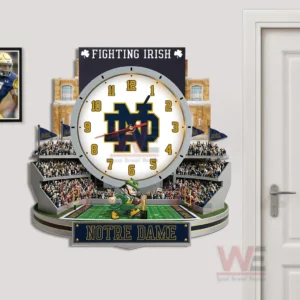 Notre Dame Fighting Irish Stadium Decorative 3D Wall Clock 6 Notre Dame Fighting Irish wall clock mounted on a wall adding college pride energy and tradition to the room!