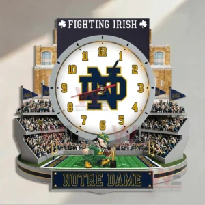 Notre Dame Fighting Irish Stadium Decorative 3D Wall Clock 8 Notre Dame Fighting Irish wall clock above a desk forming a dedicated fan space with strong identity and competitive spirit!