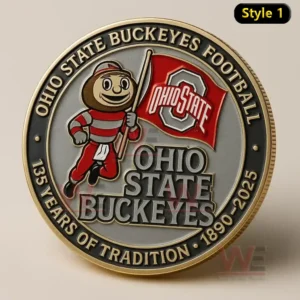Ohio State Buckeyes commemorative coin with mascot and team flag design!
