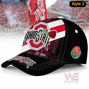 Ohio State Buckeyes Go Bucks Cap hat 4 A black and red Ohio State cap with rose graphics diagonal stripes and printed text!