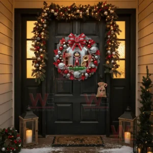 Ohio State Buckeyes Go Bucks Christmas Wreath 5 A front door decorated with a bright Ohio State wreath framed by illuminated holiday garlands!