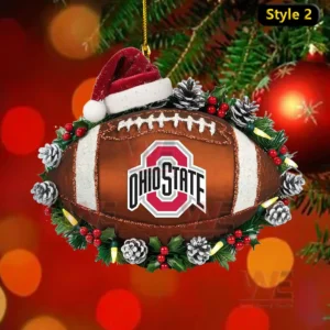 Ohio State Buckeyes Legends Christmas Ornament 7 A football ornament with the Ohio State logo wrapped in festive greenery and topped with a Santa hat!