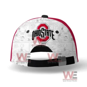 Back view of a red white and black Georgia Bulldogs cap with comic pattern and adjustable closure!
