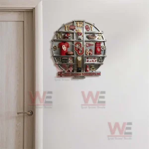Oklahoma Sooners Home Decorative 3D Wall Clock 7 Oklahoma Sooners stadium style wall clock mounted near a door creating a strong sports themed focal point!