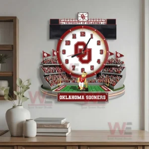 Oklahoma Sooners stadium style wall clock with strong team identity and college football atmosphere!