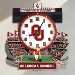 Oklahoma Sooners Stadium Decorative 3D Wall Clock 6 Oklahoma Sooners wall clock mounted on a wall adding energy pride and tradition to the room!
