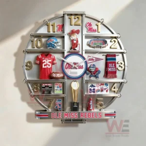 Ole Miss Rebels Home Decorative 3D Wall Clock 8 Ole Miss Rebels themed wall clock featured in a home interior with clean layout and sports inspired style!