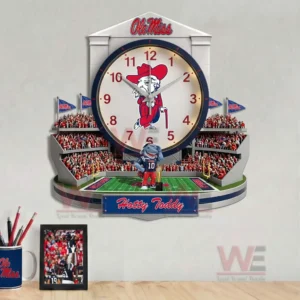 Ole Miss Rebels stadium style wall clock with strong team identity and vibrant college football spirit!